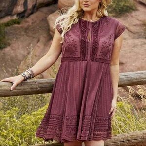 ARULA Plum Embroidered Mini Dress